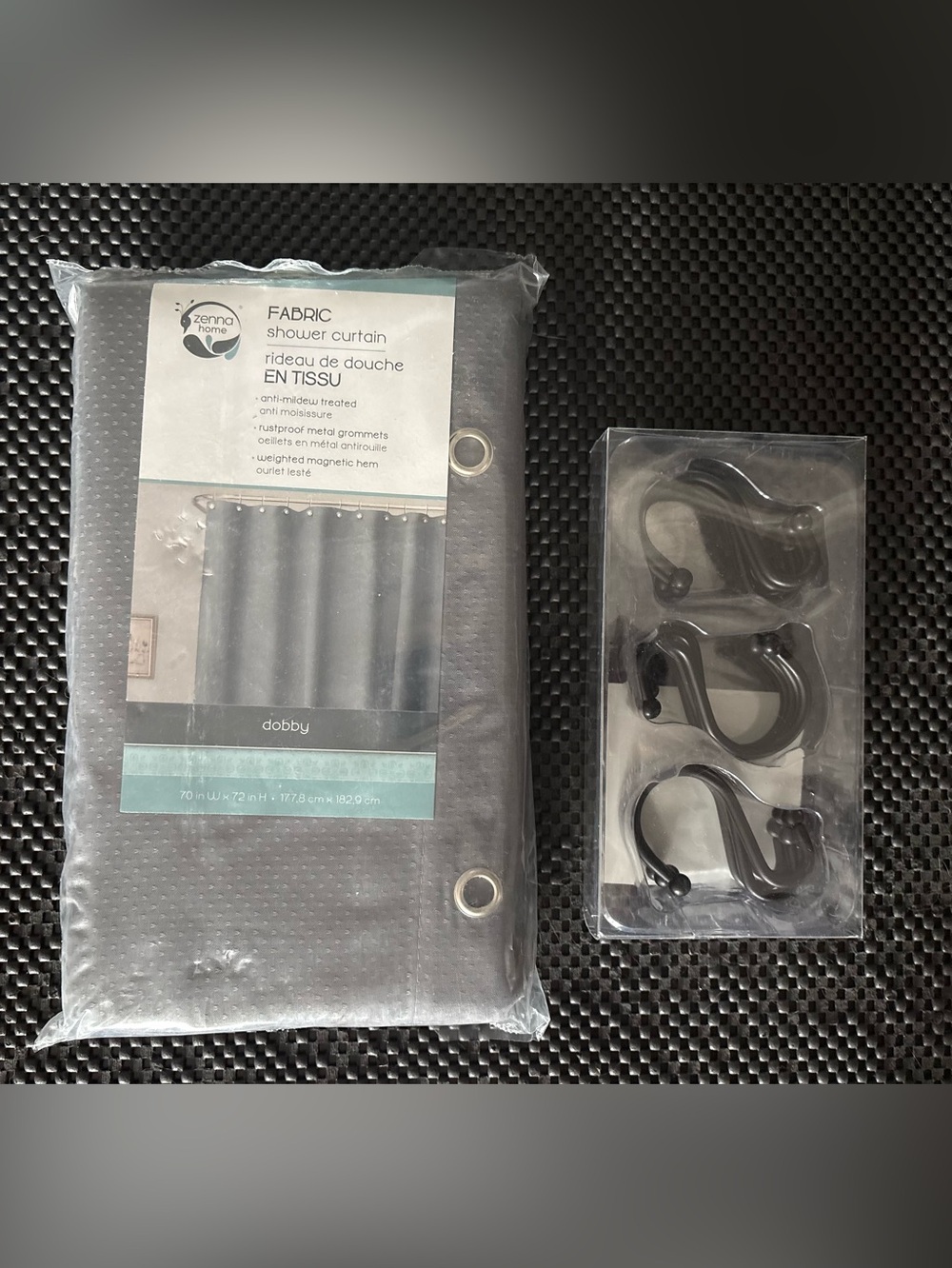 Zenna Home Dobby Fabric Shower Curtain/ Hooks